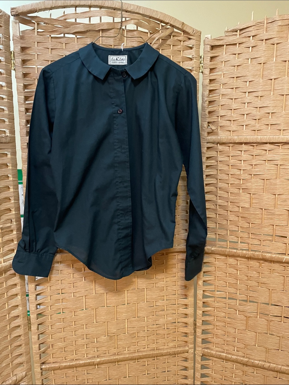 Lady Manhattan Navy Blue Rounded-Collar Poplin Blouse